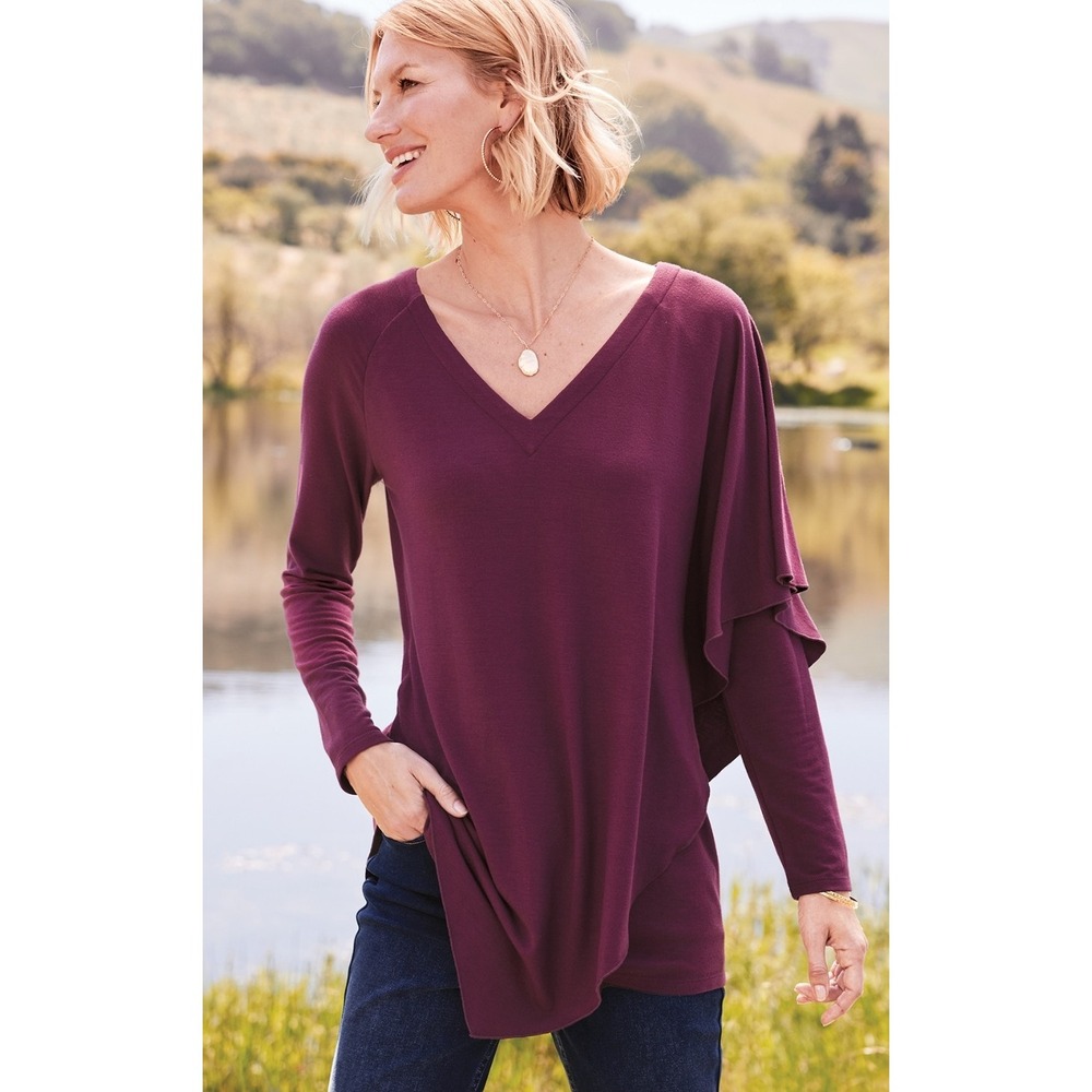 Soft Surroundings Madeline Tunic Top Medium‎ Asymmetric Overlay Purple Wine